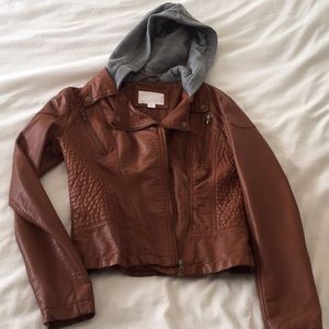 Cognac Leather Hood Jacket